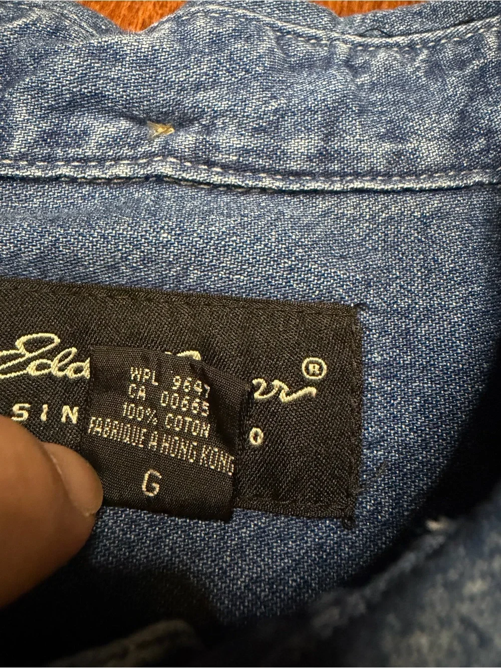 Vintage 90s Eddie Bauer Blue Denim Button-Down Shirt Hong Kong